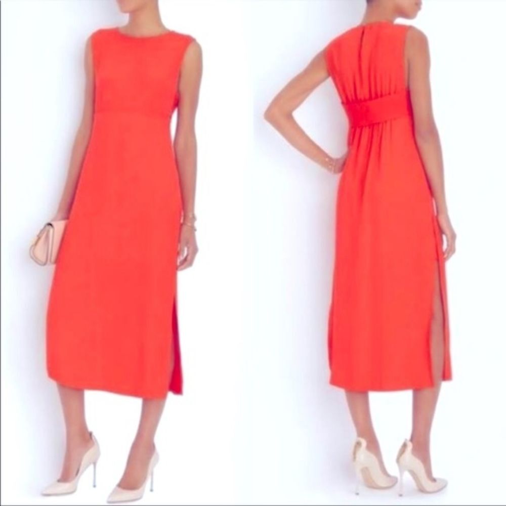 A.L.C. Coral Orange Sleeveless Dress Waist Bandeau Side Slits Side Zip sz 0 New!